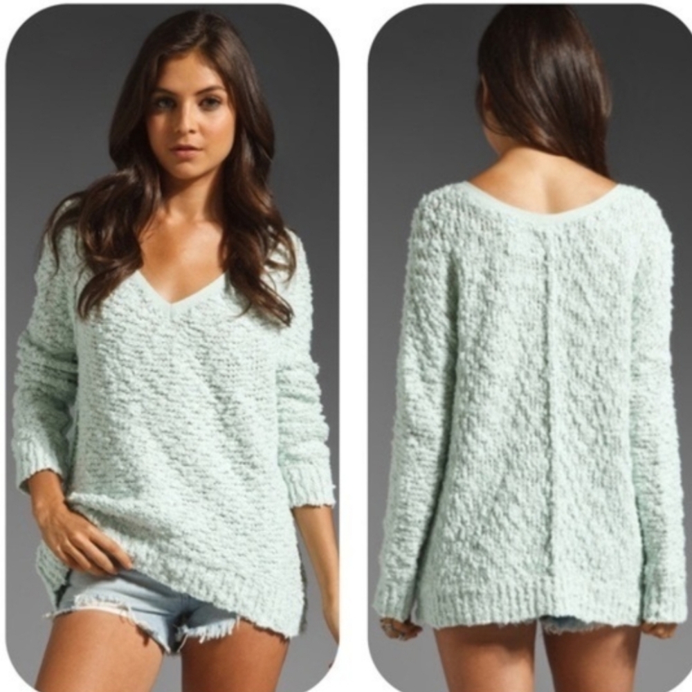 Free People Song Bird Popcorn Slouchy Sweater in Mint Women's Small
